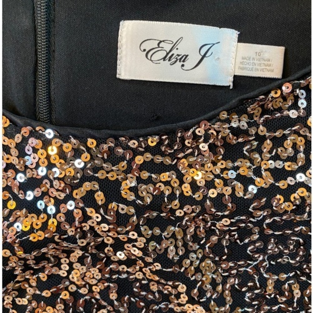 Eliza J Womens Bronze Black Sequin Puff Sleeve Shift Mini Dress Size 10 - Picture 3 of 9